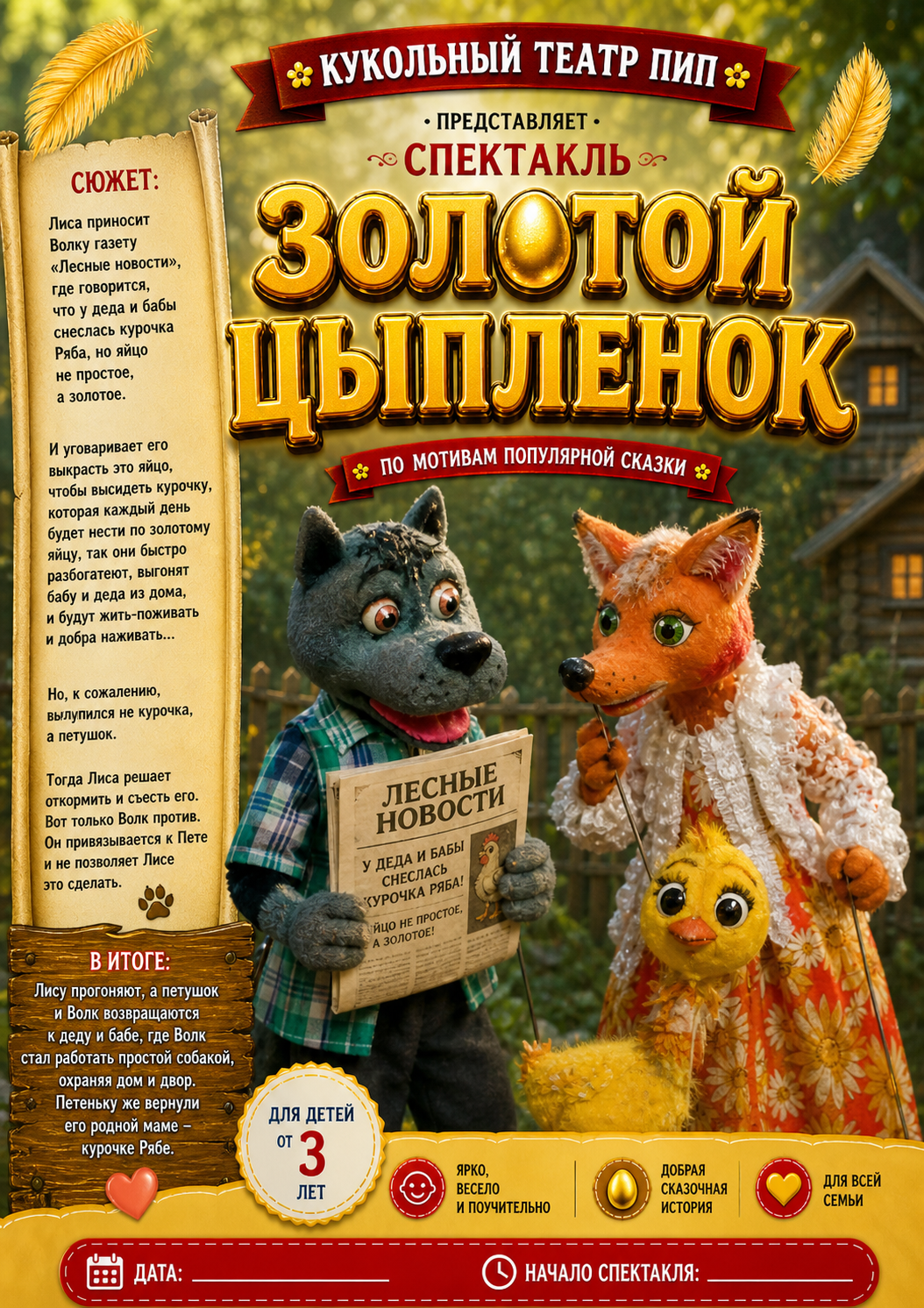 Афиша Золотой цыплёнок кукольный театр с выездом